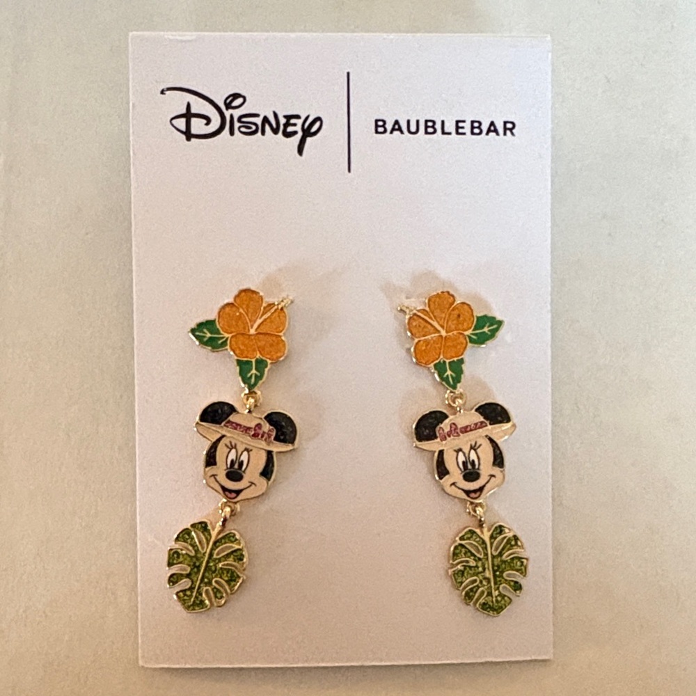 NWT BaubleBar Disney Minnie Mouse Floral Earrings - Orange and Green